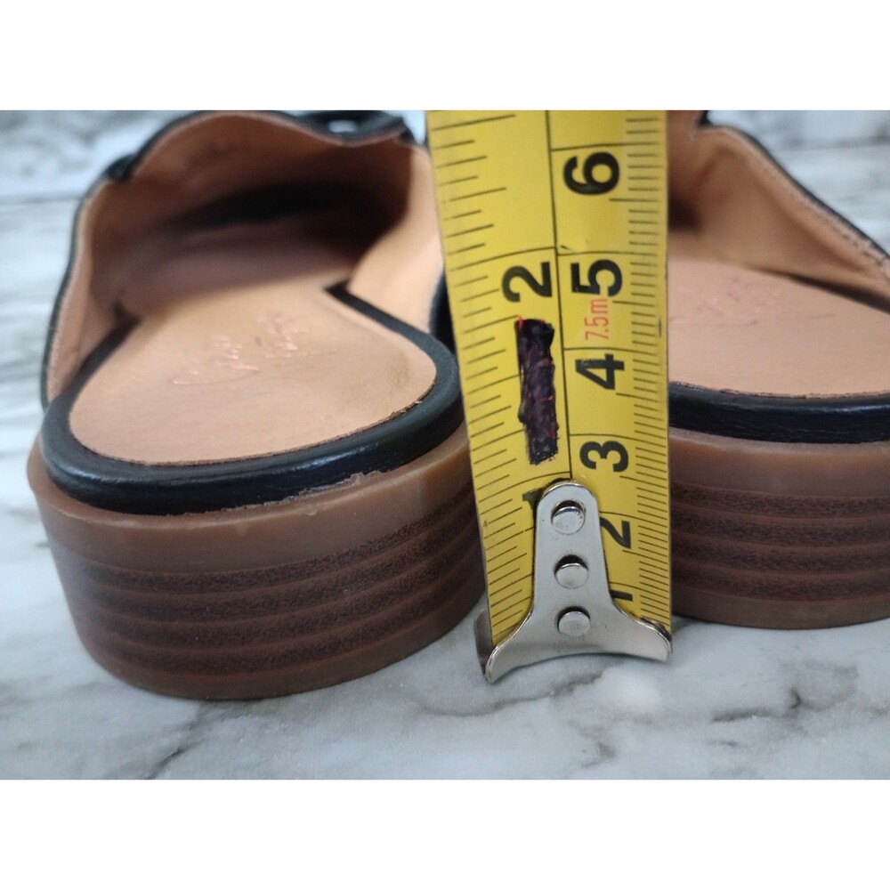 Crown Vintage Black Leather Loafer Mules Block Heel Shoes Size 7.5M - Picture 8 of 8